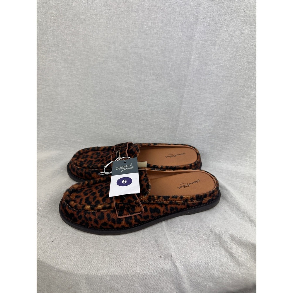 Universal Thread Womens Leopard Print Penny Loafer Mules Animal Print Size 6 NEW